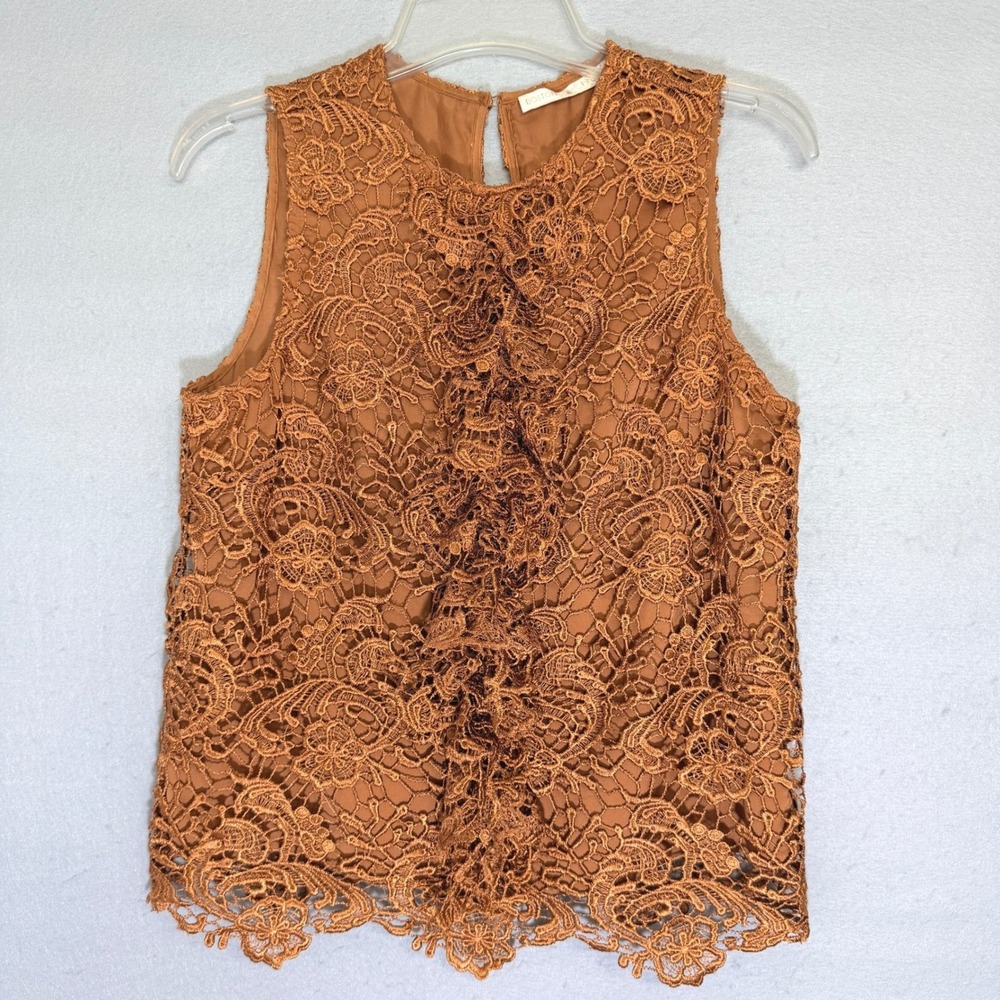 Boston Proper Women's Boho Crochet Lace Top Ruffle Front‎ Romantic Feminine